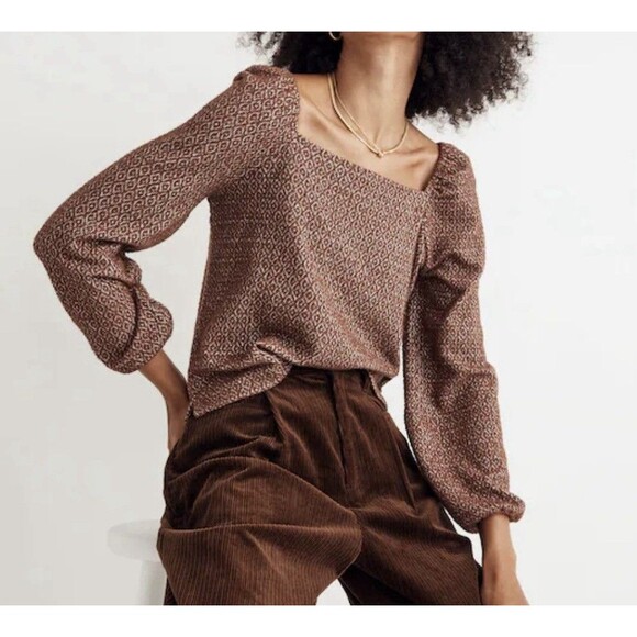 Madewell Puff Sleeve Chocolate Brown Textured Indie Boho Blouse, Plus Size 4X - Picture 1 of 10